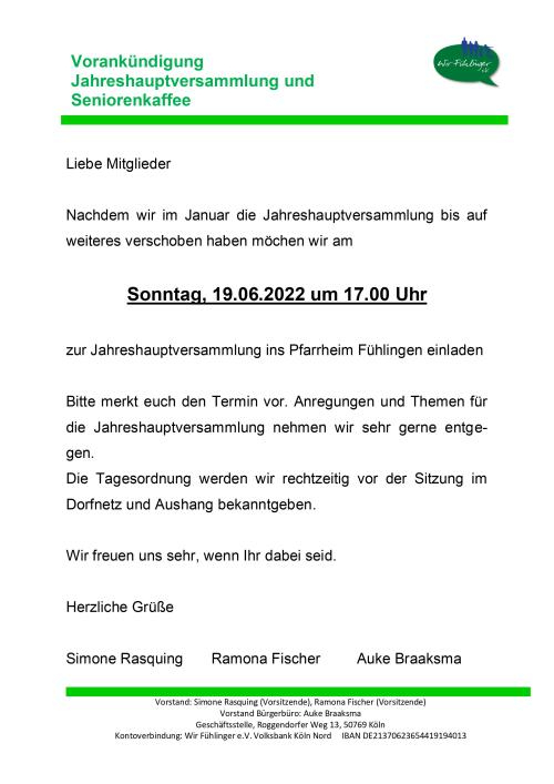 Jahreshauptversammlung und Seniorenkaffee
